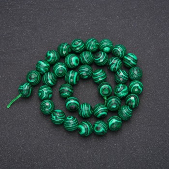 Malachite Beads (pressed) Faceted Round, diameter 10 (+ -) mm, length 38cm