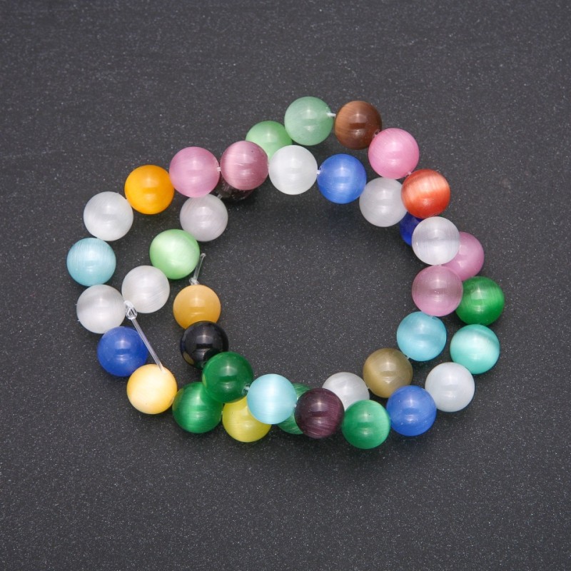Cat's Eye Beads on Thread, Assorted Smooth Round, Diameter 10 (+/-) mm, Length 37cm