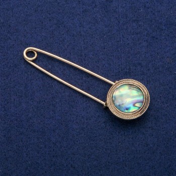 Abalone Cabochon Pin Brooch, 23x75mm, gold-tone metal