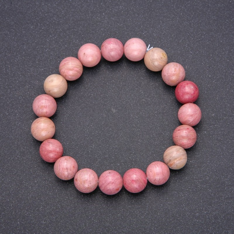 Rhodonite Natural Stone Bracelet, smooth bead, diameter 10(+-)mm, length 18cm, on elastic band