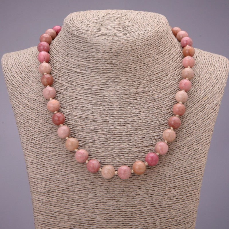 Natural Stone Rhodochrosite Necklace, Smooth Round Beads, Diameter 10(+-)mm, Length 48cm