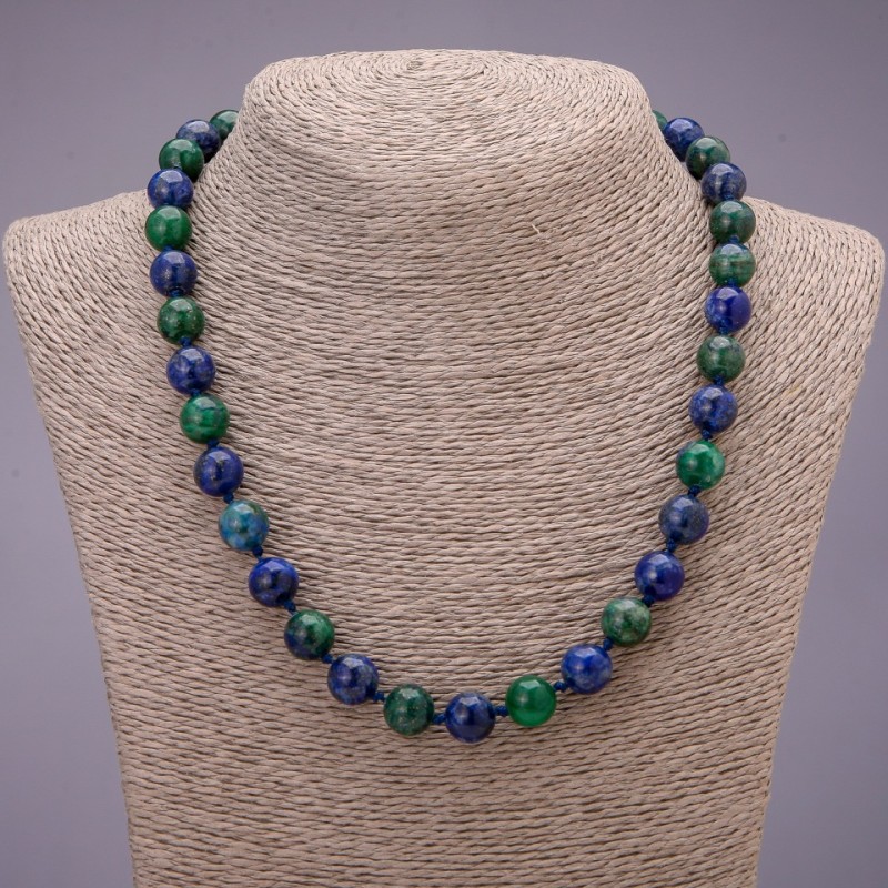Natural Azurite Stone Necklace, smooth round beads, diameter 10(+-)mm, length 48cm
