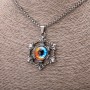 Colorful Dragon Eye Pendant, 35×53mm, on Chain, 65cm Length, Silver Color Metal
