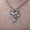Wolf Head Pendant, 42×47mm, on Chain, 65cm Length, Silver Color Metal