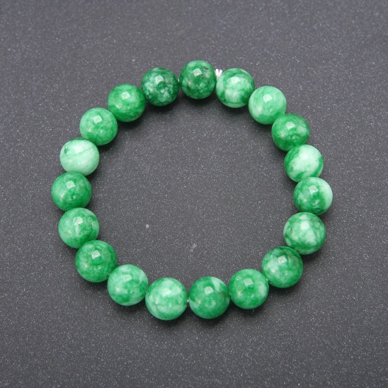 Synthetic Chrysoprase Stone Bracelet on Elastic, Smooth Round Bead, 10(+/-)mm Diameter, 18cm Circumference