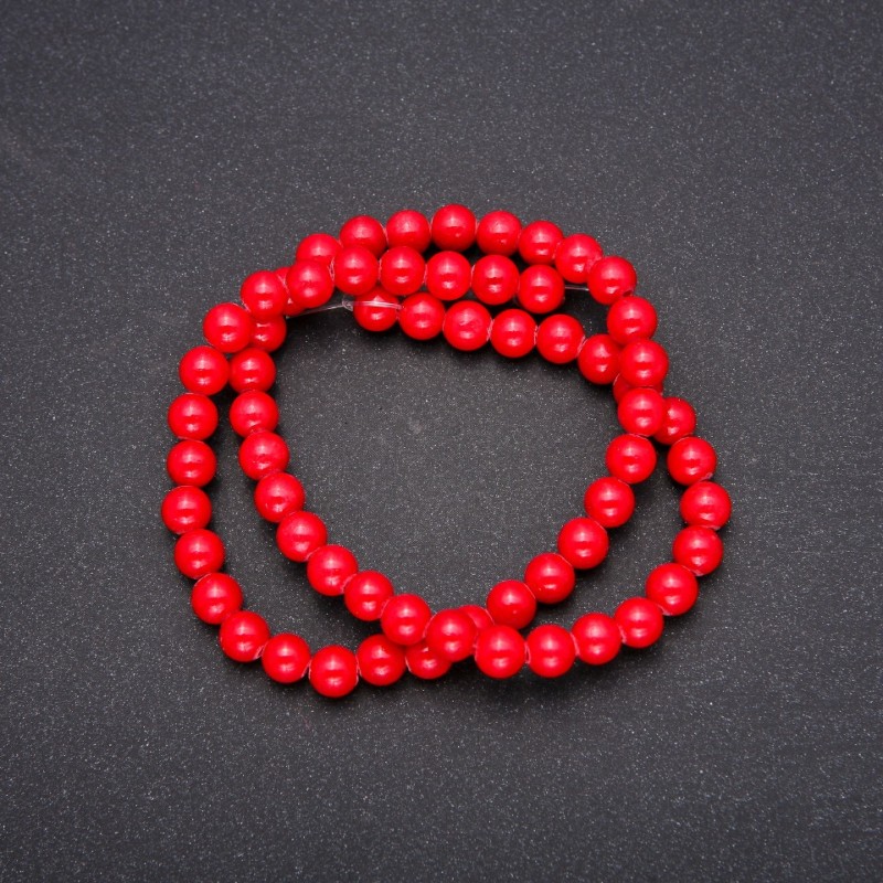 Coral (Pressed) Beads on a Strand, Smooth Round, Diameter 6mm +/-, Length 40cm+