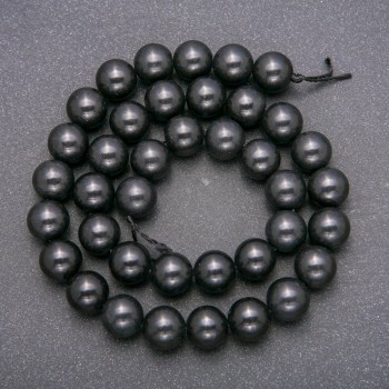 Shungite Natural Stone Beads on Strand, Smooth Round Bead, 10mm +/-, 38cm Length
