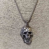 Skull Pendant 35x25mm on Chain, Length 65cm, Silver-Tone Metal