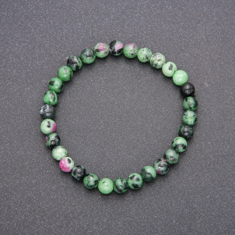 Natural Zoisite Stone Bracelet on Elastic, Smooth Bead, Diameter 6(+-)mm, Circumference 18cm