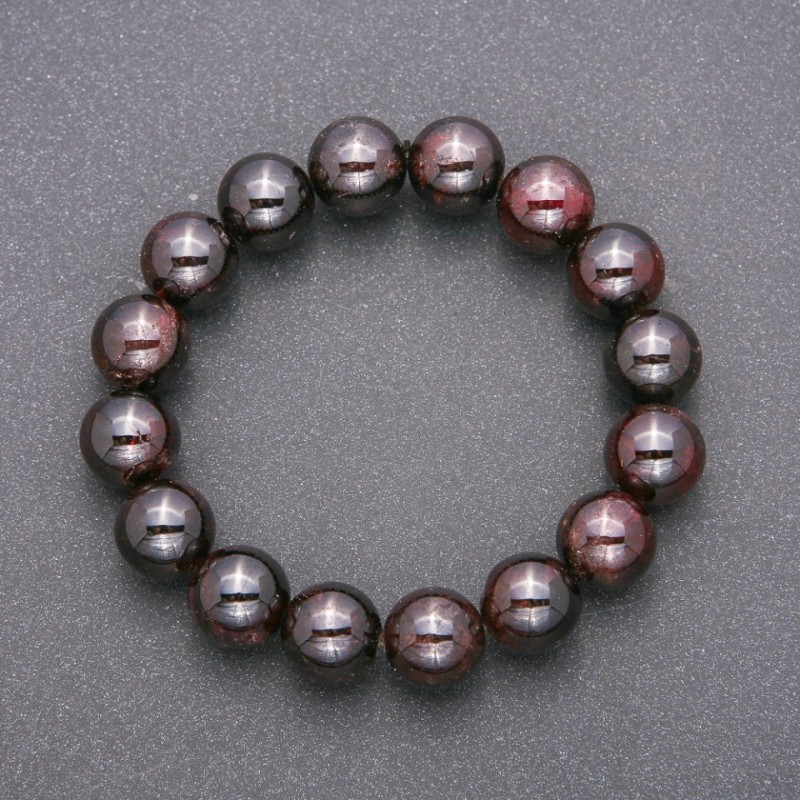 Natural Garnet Stone Bracelet on Elastic Band, Smooth Round Beads, Diameter 12(+-)mm, Length 18cm