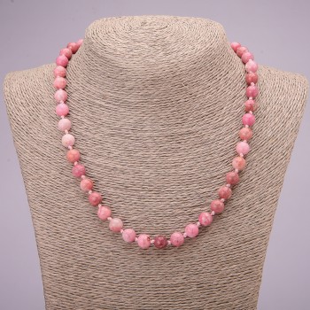 Natural Rhodochrosite Stone Necklace, Smooth Round Beads, 8(+-)mm Diameter, 45cm Length