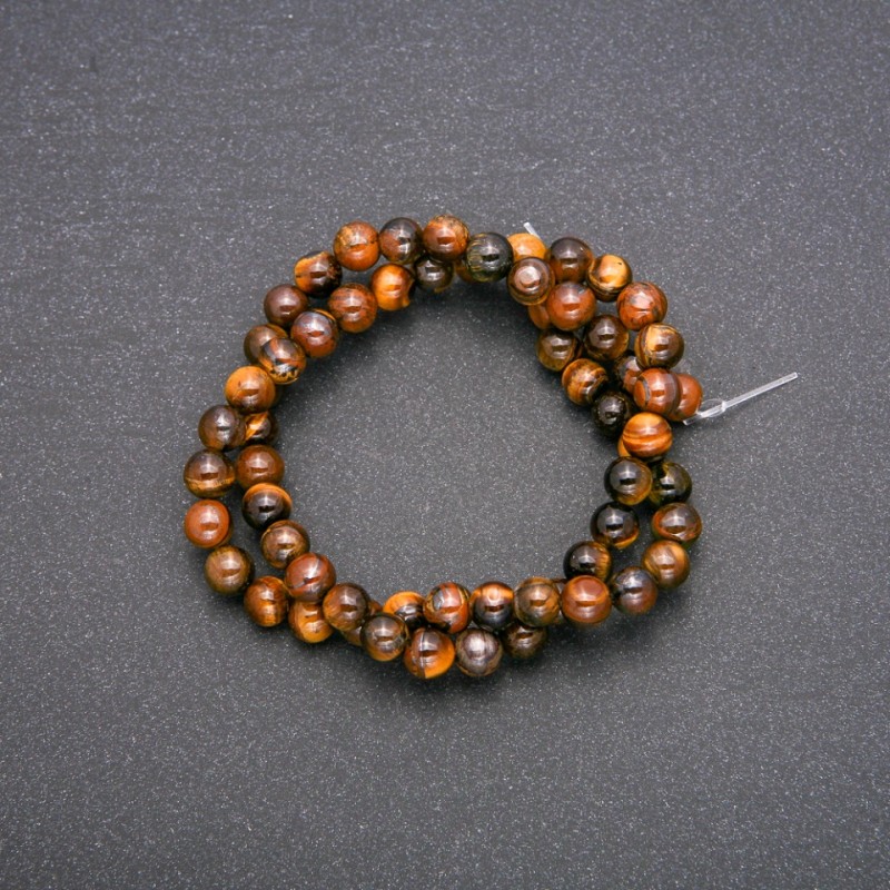 Tiger's Eye Beads Smooth Round, Strand, Diameter 6mm, Length 38cm (+/-)