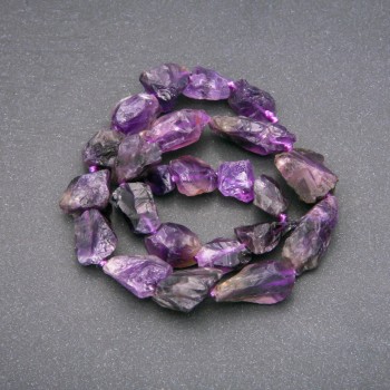Beads Raw Amethyst Nugget Tumbled on Thread, diameter 15x23(+-)mm, length 42cm