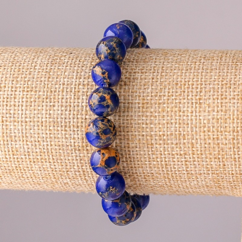 Blue Synthetic Variscite Bracelet on Elastic Band, Smooth Round Beads, 10mm Diameter, 18cm Length