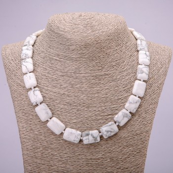 Cacholong Natural Stone Necklace Rectangle, size 13x18mm, length 48cm