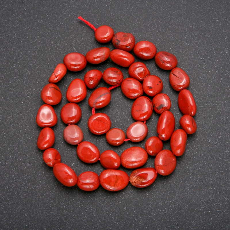 Beads on a String, Natural Red Jasper Tumbled, Diameter 8-12mm +/-, Length 39cm +