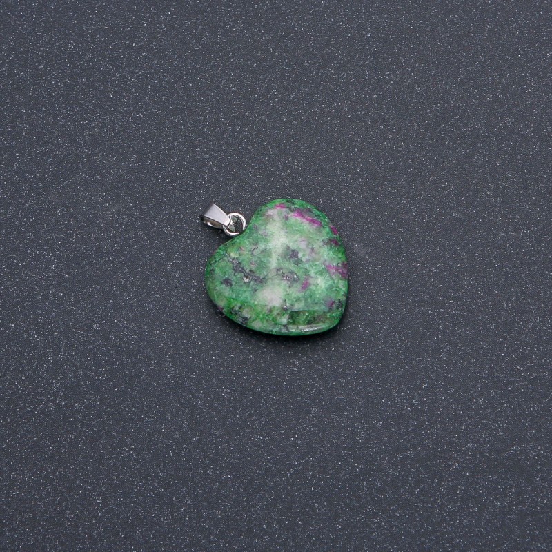 Heart Pendant Natural Stone Zoisite 19x19x26mm (+-)