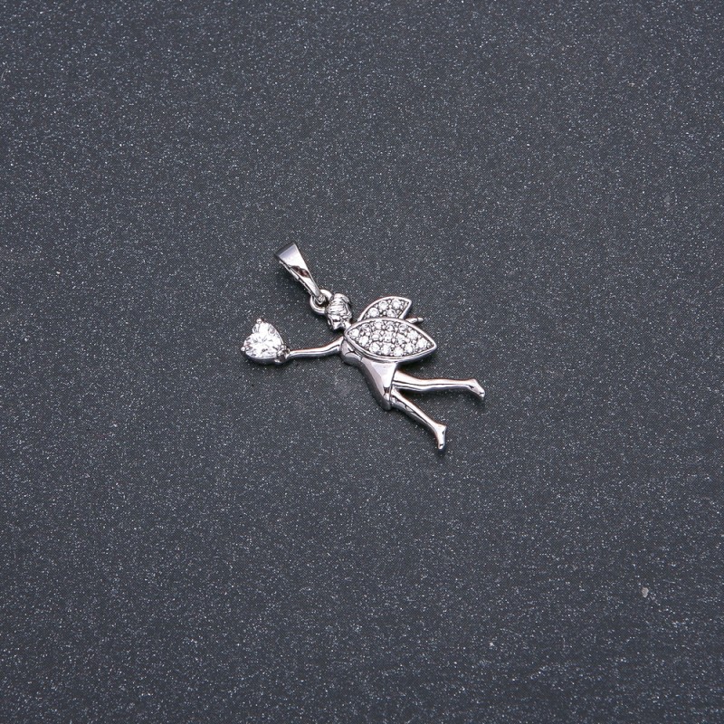 Xuping Rhodium Pendant with White Stone and Rhinestones, 27x22x17mm +
