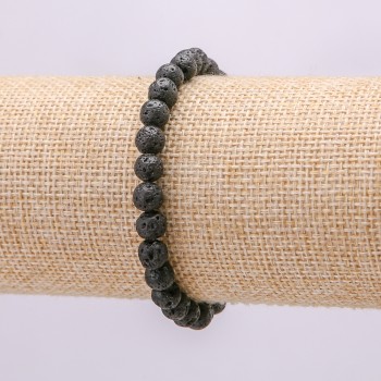 Natural Stone Bracelet Lava, round beads, diameter 6mm, length 18cm
