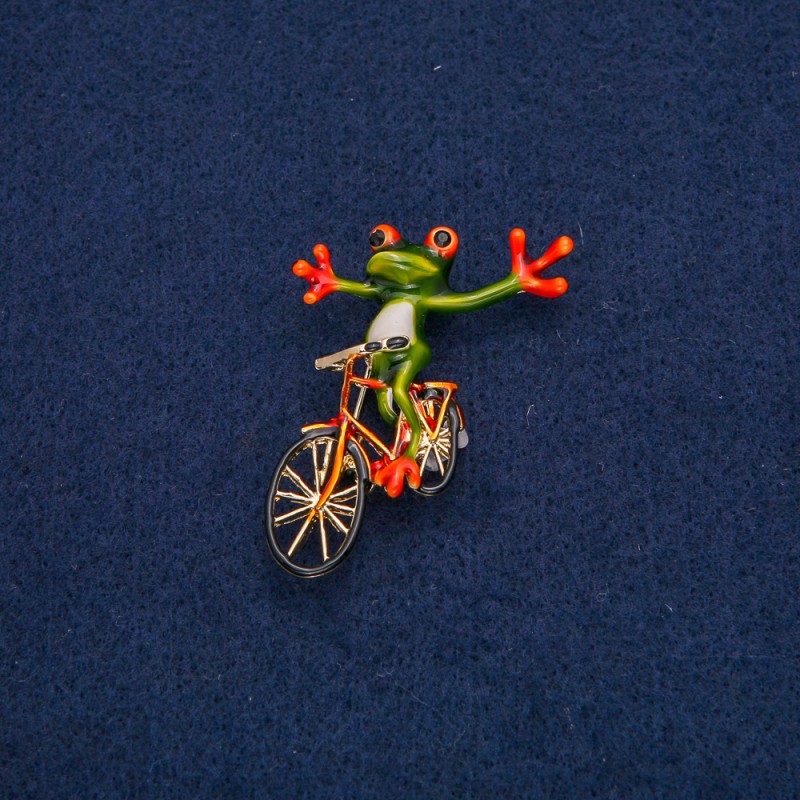Brooch Frog on a Bicycle 45x33mm +