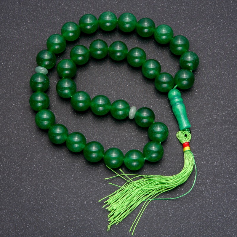 Natural Chrysoprase Prayer Beads, 33 Beads, Smooth Round, Diameter ~12mm, Chrysoprase Accent Bead