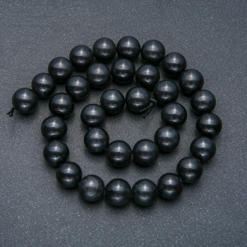 Shungite Natural Stone Smooth Round Beads on a Strand, 12mm Diameter +/-, 39cm Length +