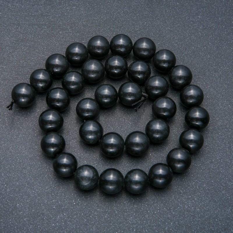 Shungite Natural Stone Smooth Round Beads on a Strand, 12mm Diameter +/-, 39cm Length +