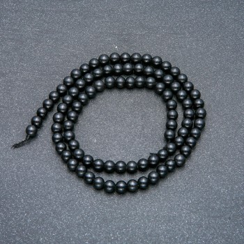 Shungite Natural Stone Smooth Round Beads on a Strand, 4-5mm Diameter +/-, 39cm Length +
