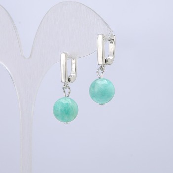 Jadeite Natural Stone Earrings, 10mm Diameter, 28cm Length +
