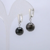Silver Sheen Obsidian Earrings, diameter 12mm, length 30mm+