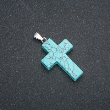 Cross Pendant, Turquoise (Synthetic) 50x28mm +