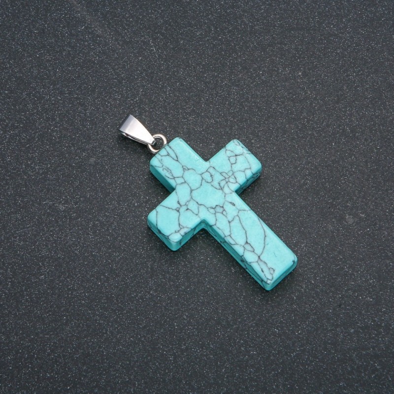 Cross Pendant, Turquoise (Synthetic) 50x28mm +