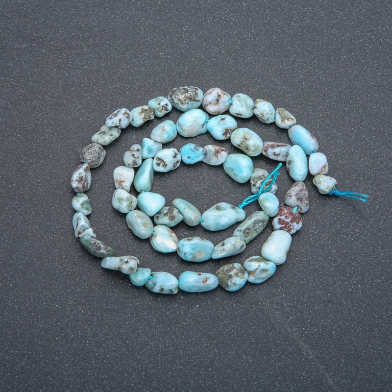 Natural Larimar Stone Beads on Thread, Tumbled, Diameter 7x6mm, Length 40cm +