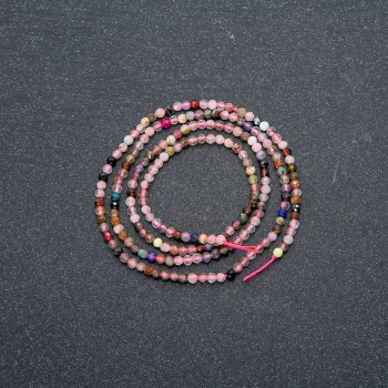 Strand Assorted Natural Stones Faceted Round Bead, diameter 2mm + -, length 39cm +