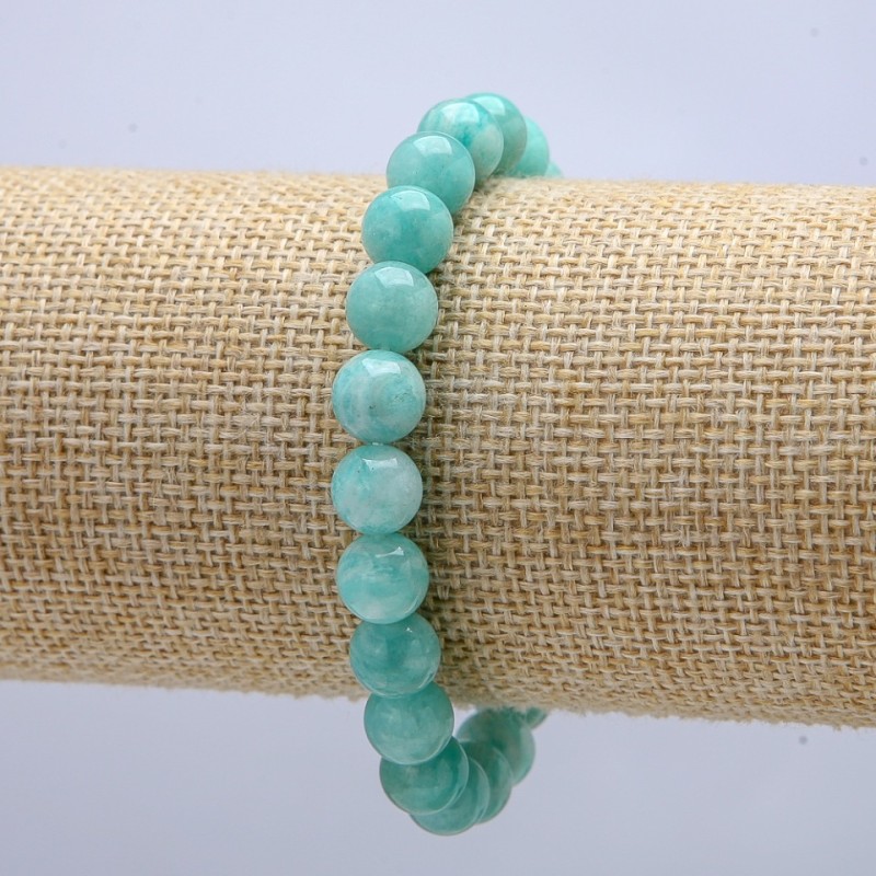 Amazonite Natural Stone Bracelet on Elastic, Smooth Round Beads, 8mm Diameter, 18cm Circumference +