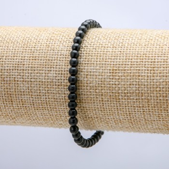 Elastic Bracelet Natural Shungite Smooth Bead 4 mm, length 18 cm +
