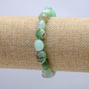 Bracelet on Elastic Band with Natural Chrysoprase Stone, Tumbled, Diameter 8x10mm, Circumference 18cm +