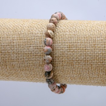 Bracelet on Elastic Band with Natural Rhodochrosite Stone, Smooth Round Beads, Diameter 6mm, Length 18cm +