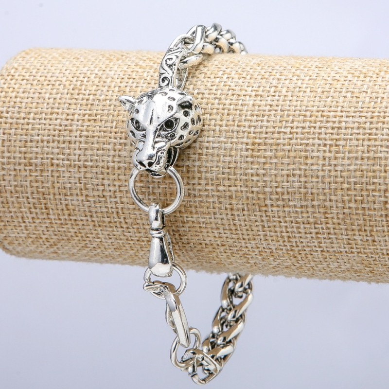 "Panther" Chain Bracelet, Silver-Tone Metal 18x32mm, Thickness 8mm, Length 20cm +