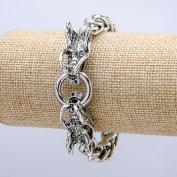 "Dragon Head" Chain Bracelet, Silver-Tone Metal 12x27mm, Thickness 10mm, Length 20cm +