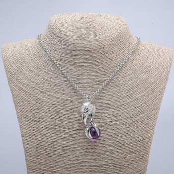 "Bird with Orb" Pendant 47x18mm on Chain, Length 70cm + - Silver-Tone Metal