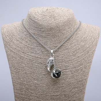 "Bird with Orb" Pendant 47x18mm on Chain, Length 70cm + - Silver-Tone Metal