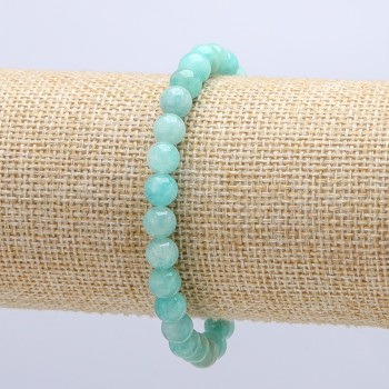 Amazonite Natural Stone Stretch Bracelet, Smooth Round Beads, 6mm Diameter, 18cm Circumference +