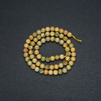 Beads on Thread, Natural Stone Yellow Jasper, Smooth Round Bead, 6mm Diameter, 38cm Length +