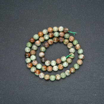 Beads on a Strand, Natural Stone Green Jasper, Smooth Round, Diameter 6mm, Length 38cm +