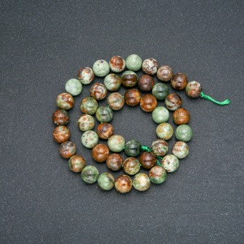 Beads on Thread, Natural Stone Green Jasper, Smooth Round Bead, 8mm Diameter, 38cm Length +