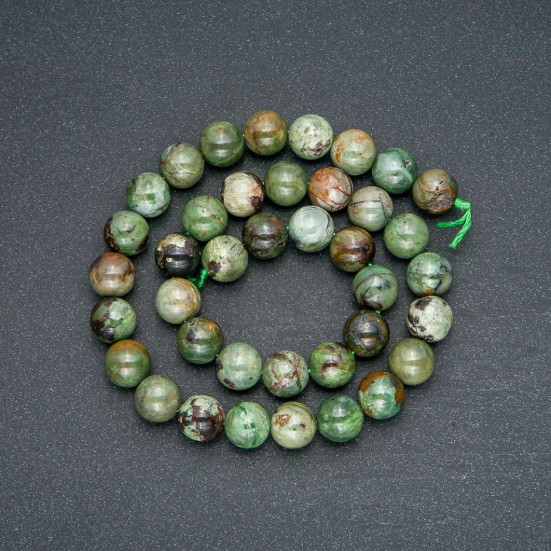 Beads on Thread, Natural Stone Green Jasper, Smooth Round Bead, 10mm Diameter, 38cm Length +