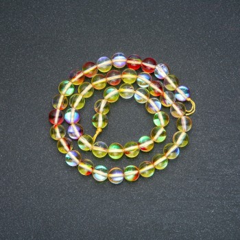 Beads on a Strand, Opal Glass Yellow-Red Chameleon, Smooth Round, Diameter 8mm, Length 38cm +