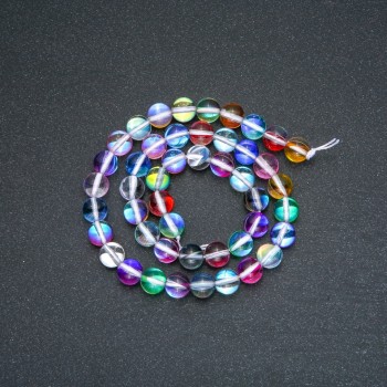 Beads on a Strand, Opal Glass Assorted Colors Chameleon, Smooth Round, Diameter 8mm, Length 38cm +