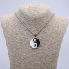 Yin Yang Pendant 37x25mm on Chain, Length 65cm, Silver Metal Color